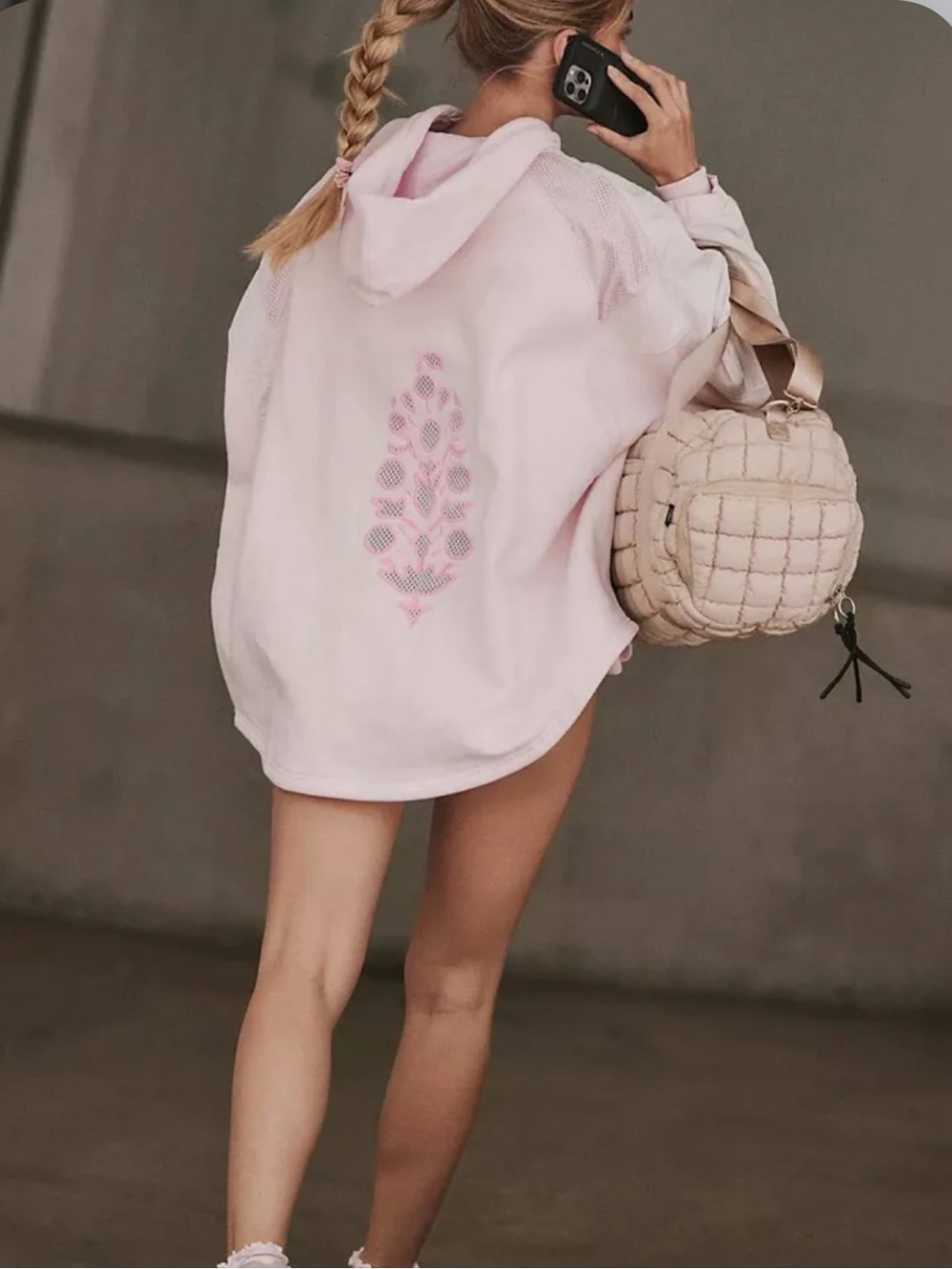 Free People FP Movement Racing Stripes Hoodie Pink XS Oversized